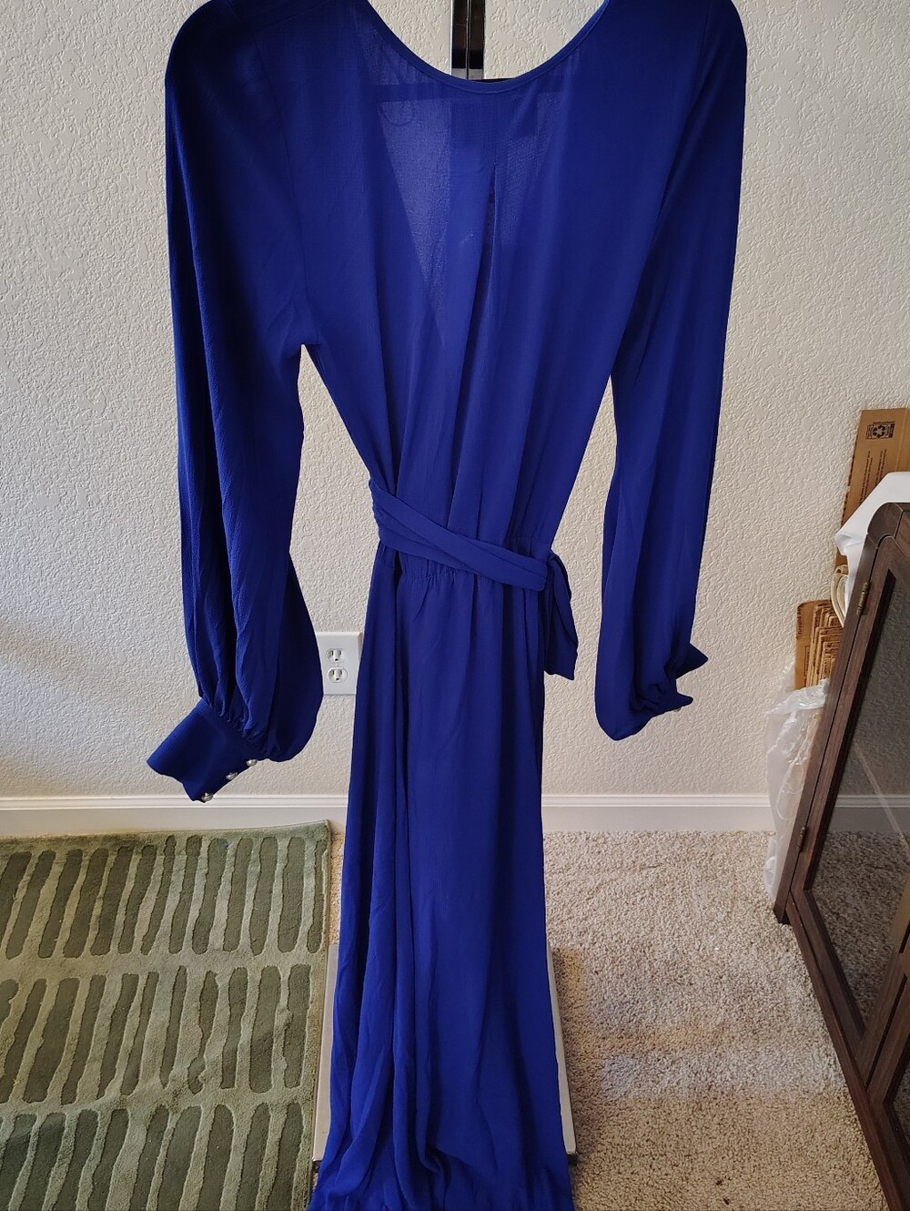 Nwt Meghan LA Los Angeles Dress M Royal Blue V-Neck Self Tie Wrap Maxi Small - Picture 6 of 7
